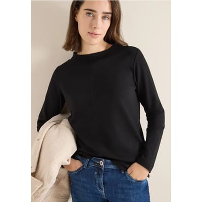Shirt met trechtervormige hals in effen kleur