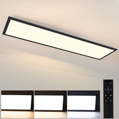 NETTLIFE Plafondlamp LED - 100cm - Lang Plafondpaneel - Zwart - Plafondlamp plat - Dimbaar - met Afstandsbediening - 42W - Moderne Kantoorlamp - voor Werkplaats | Keuken | Studeerkamer | Woonkamer