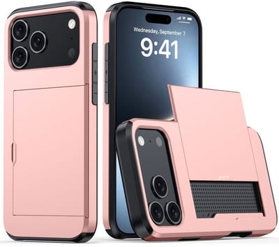 Mobiq - Hybrid Card geschikt voor iPhone 17 Pro Hoesje met Pashouder - roze