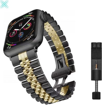 MY PROTECT - Luxe Metalen Jubilee Bandje - Geschikt Voor Apple Watch Bandje - Series 1/2/3/4/5/6/7/8/9/10/SE/Ultra - 44mm - 45mm - 46mm - 49mm - Zwart Goud