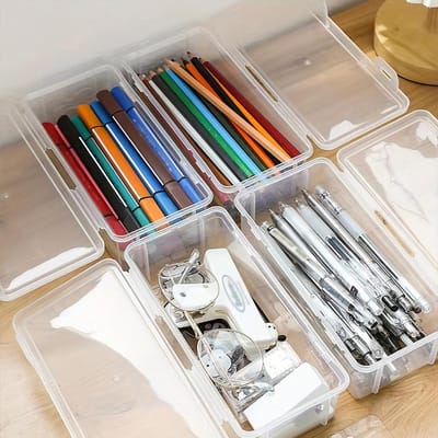 15 stuks Transparante Plastic Opbergdoos Om Ruimtebesparende Items Speelgoed Sieraden Kaarten Stickers Organizer Met Gesp DIYstuff Op Te Berging