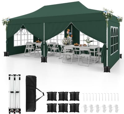 Partytent opvouwbaar - Paviljoen - 300 x 600 cm - Easy up - Waterdicht - met Zijwanden - Weerbestendig - Groen