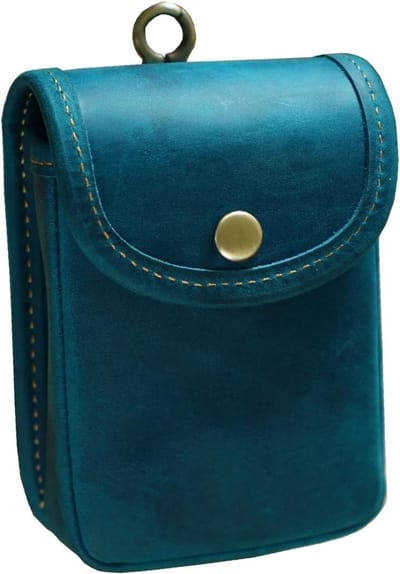 Dubbele Kaartencase van Leer voor Poker en Bridge, Duurzaam en Stijlvol, Geschikt voor EDC, Blauw en Zwart