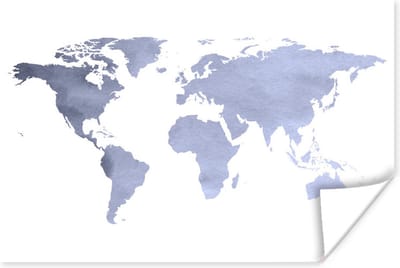 Poster Wereldkaart - Blauw - Grijs - 30x20 cm