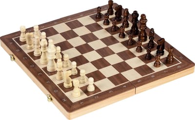 SCHAAKSPEL/DAMSPEL 38x38x2,5cm, 2in1, magnetisch, vierkant 4,2x4,2cm, 59-delig, hout, 7+
