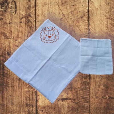 Hydrofieldoek - opdruk - 70 x 70 - washand 20 x 17 - opdruk leeuw terra - kraamgeschenk