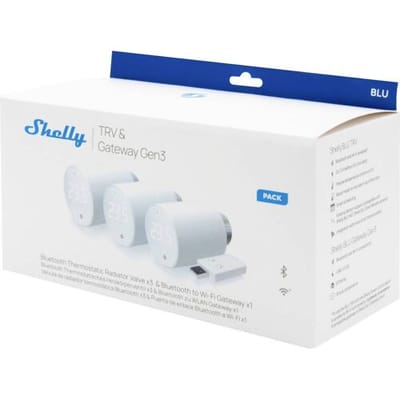 Shelly BLU TRV Heizkörperthermostat 3-er Pack Gateway, Radiatorthermostaat Bluetooth Low Energy, WiFi