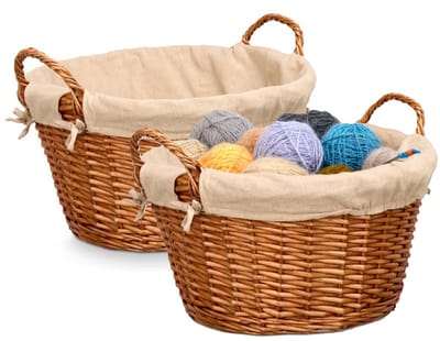 Kipit Storage Rieten opberg mand - 2x - gevlochten riet - bruin - 51 x 45 x 28 cm - met hengsels