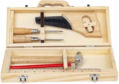 BigJigs houten gereedschapskist speelgoed DIY set 6-delig FSC.