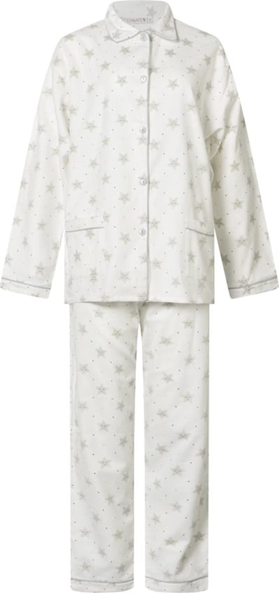 Lunatex - klassieke dames pyjama 641777 met doorknoop - flanel - wit - maat XXL