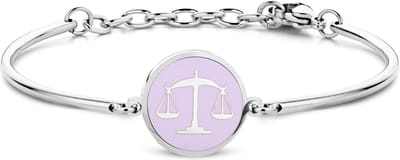 CO88 Collection Zodiac 8CB-90328 Stalen Armband met Hanger - Sterrenbeeld Weegschaal 15 mm - One-size - Zilverkleurig / Pastel Paars