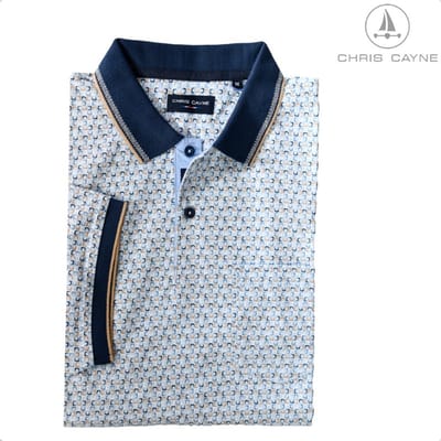 Chris Cayne - Polo 3079 blue/camel print KM + borstzak - maat 3XL