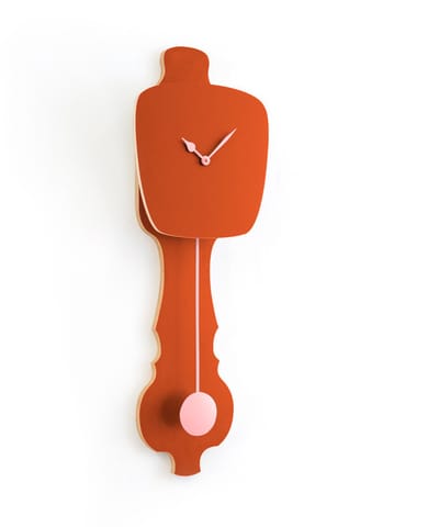 KLOQ - Wandklok met Pendule - Batterijen Inbegrepen - Wanddecoratie - Quartz Beweging - Niet-Tikkend Batterij Aangedreven - Roest Rood & Perzik Pastel - Small