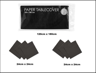1x Tafelkleed papier zwart 120cm x 180cm + 40x Cocktail servetten zwart 24cm x 24cm 3 laags