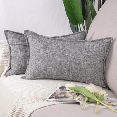 Omgoods - Set van 2 Decoratieve Kussenslopen van Imitatie Linnen 30x50cm Grijs