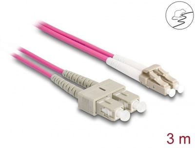 Delock Fiber Optical Cable with metal armouring LC Duplex to SC Duplex Multi-mode OM4 3 m