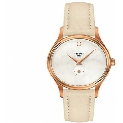 Montre Tissot Zenith à quartz pour femme, étanche à 30m, cadran blanc Lumi 31,4 mm, boîtier en acier inoxydable, bracelet en cuir, T103.310.36.111.00 blanc