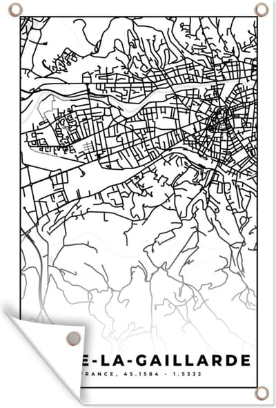 Muurdecoratie Kaart - Brive-la-Gaillarde - Plattegrond - Frankrijk - Stadskaart - Zwart wit - 120x180 cm - Tuinposter - Tuindoek