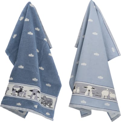 Luxe Keukendoek en Theedoek Schaap Grijs Blauw van Bunzlau Castle | 100% Biologisch Katoen | Keukendoek 60x53cm en Theedoek 65x65cm