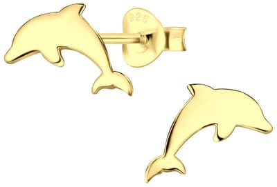 Joy|S - Zilveren dolfijn oorbellen - 11 x 7 mm - gold plated - oorknoppen