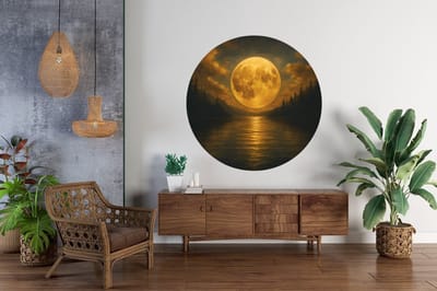 Rond Schilderij - Muurcirkel - Volle Maan Over Het Meer - Wanddecoratie Print op Dibond - 40 cm