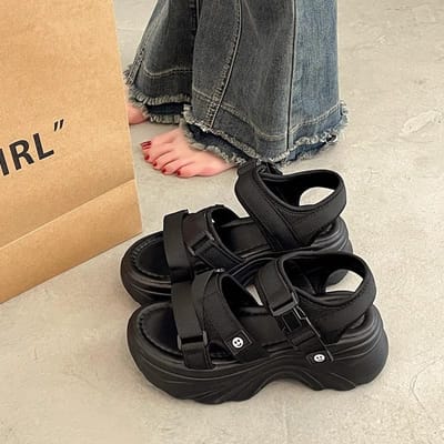Modieuze Sportieve Dikgezoolde Vrije Tijd Verhoogde Romeinse Sandalen voor Dames Zomer Nieuwe Strand Comfortabele Schoenen 39 gray