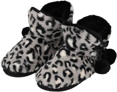Apollo Pantoffels/sloffen luipaard print - dames - grijs - maat 39-40 - dieren sloffen - hoog