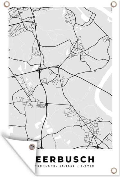 Muurdecoratie Stadskaart - Meerbusch - Kaart - Duitsland - Plattegrond - 120x180 cm - Tuinposter - Tuindoek