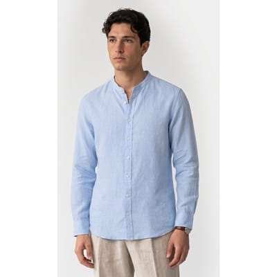 Brooks Brothers Stand Collar Shirt Linen Light Blue Size: S | Casual Shirts Outlet | Heren | Blauw
