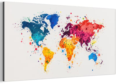 Aluminium schilderij 120x60 cm - Wanddecoratie metaal - Wereldkaart - Graffiti - Kleurrijk - Metalen muurdecoratie woonkamer - Decoratie industrieel - Foto op dibond - Industriële accessoires slaapkamer