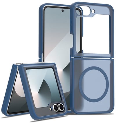 Lunso Geschikt voor Samsung Galaxy Z Flip 7 FE / Z Flip6 slank backcover hoesje met magnetisch ondersteuning - Blauw