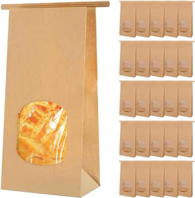 25 Stuks Bruine Kraft Papieren Tassen met Kijkvenster, 17 x 9 x 6 cm, Waterdicht en Vetbestendig voor Noten, Koffiebonen en Snoepverpakking