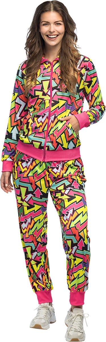 Boland - Trainingspak Street art babe UV (M) - Volwassenen - - 80s - 90s - foute party - grappig - retro trainingspak - neon