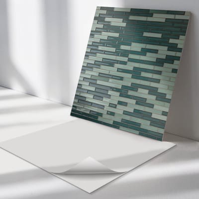 Wallfluent Vinyl Tegels - Mozaïek van Rechthoekige Tegels Zelfklevende PVC Tegels - 30 cm x 30 cm - Turkoois Vinyl Tegels - Set van 9 - Vierkant PVC Tegels - Texturen Plaktegels - Vinyl Vloer Tegels - Plaktegels Keuken en Badkamer