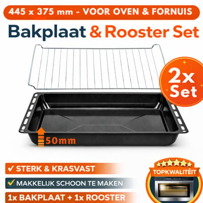 ICQN Extra Diepe Bakplaat en Rooster Set voor Oven - 445x375x50 mm