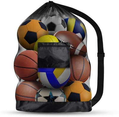 GELLDG Grote mesh voetbaltas - Netzakken - met trekkoord en schouderriem - Stevig en duurzaam - Waterdicht - Grote capaciteit - Geschikt voor rugby en volleybal