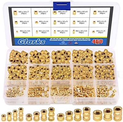 460 Stuks Gekarteld Messing Schroefdraadinzetten Assortiment Kit voor 3D-printprojecten - M2 M3 M4 M5 Binnendraad - Handige Moeren Set