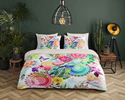 HIP dekbedovertrek mandala's, bloemen en een vogel - Lits jumeaux 240x200/220 cm - Multi - 100% Katoen satijn