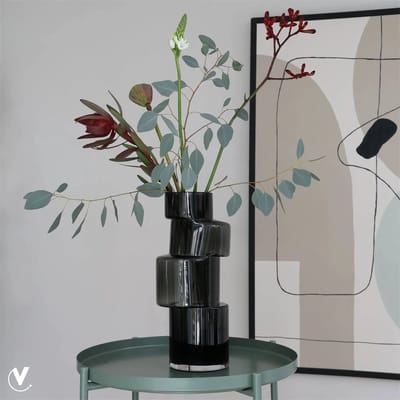 Vaas Bandon | Grijs - Grey | uniek design | Mond geblazen Glas | Ø13 x H35 cm