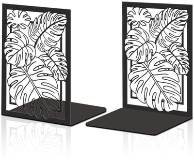 Dailygoods- Boekensteun Zwart - Metalen Boekensteunen - Decoratieve Boekuiteinden - Heavy Duty - Tropische Planten Design - 2 Stuks Set - Boeksteun