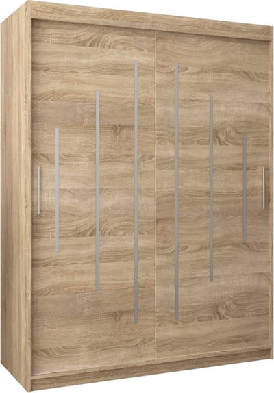 InspireMe - Kledingkast met 2 schuifdeuren, Modern-stijl, Een kledingkast met planken (BxHxD): 150x200x62 - MALTESE 150 Sonoma Eik