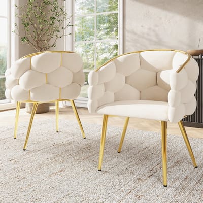 MIVRAY Eetkamerstoel Set Van 2 - Ergonomisch Velvet Met Gouden Metalen Poten - Voor Eetkamer En Kaptafel - Beige