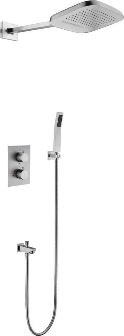 Mawialux thermostatische inbouw regendoucheset - Baduitloop - Waterval - Vierkant - Degu RVS