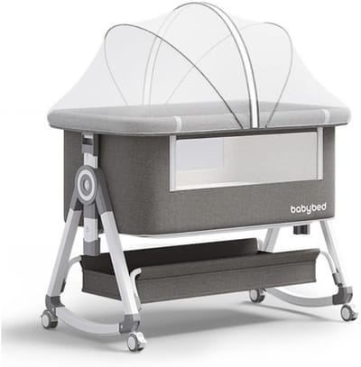 Babybed 4-in-1 - Co-sleeper wieg - Naast bed slapen - Inklapbaar lichtgewicht - 92 x 55 x 83 cm - Grijs