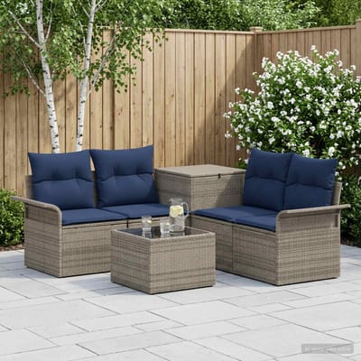 vidaXL - Bankstel - 6 - st - 4-zits - Grijs - en - Marineblauw - Poly - Rattan - en - Staal
