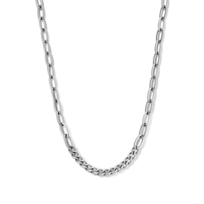 CO88 Collection 8CN-26396 Stalen Schakelketting Fantasie en Gourmette - 45cm - 6 en 6,5mm Breed - Staal - Zilverkleurig
