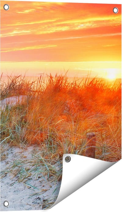 Gards Tuinposter Strand en Duinen bij Zonsondergang - 40x60 cm - Tuindoek - Tuindecoratie - Wanddecoratie buiten - Tuinschilderij