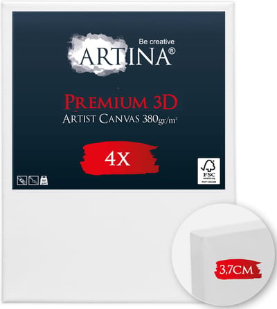 Artina Set van 4 Schildersdoeken 18x24 cm 3D Premium - Voorgerekte Doeken Wit met FSC® Houten Spieraam Stabiele Voorbehandelde Canvas Schildersdoek 380g/m²