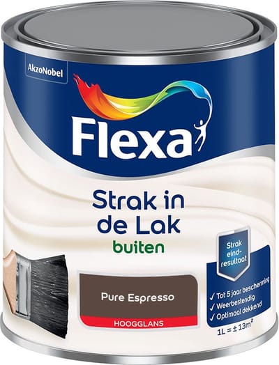 Flexa - Strak In De Lak Buitenlak Hoogglans - Pure Espresso - Mengverf - 1 L