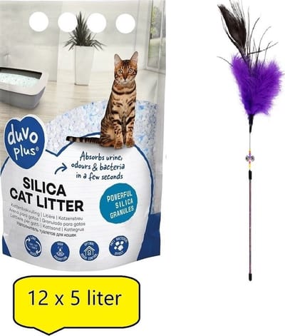 Duvo+ Premium Silica Kattenbakvulling - Voordeelverpakking - 12x 5L - Incl - speelhengel